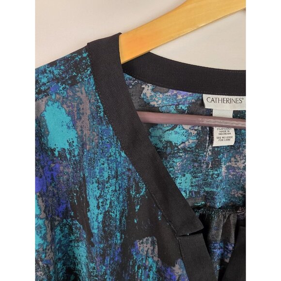 Catherines Women's Top Plus Size 4X Green V-Neck Long Sleeve Button Down Blouse - Picture 7 of 15